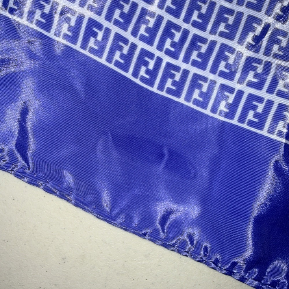 Fendi Zucca Navy Blue And White Monogram Silk Made In France Scarf - Picture 9 of 16